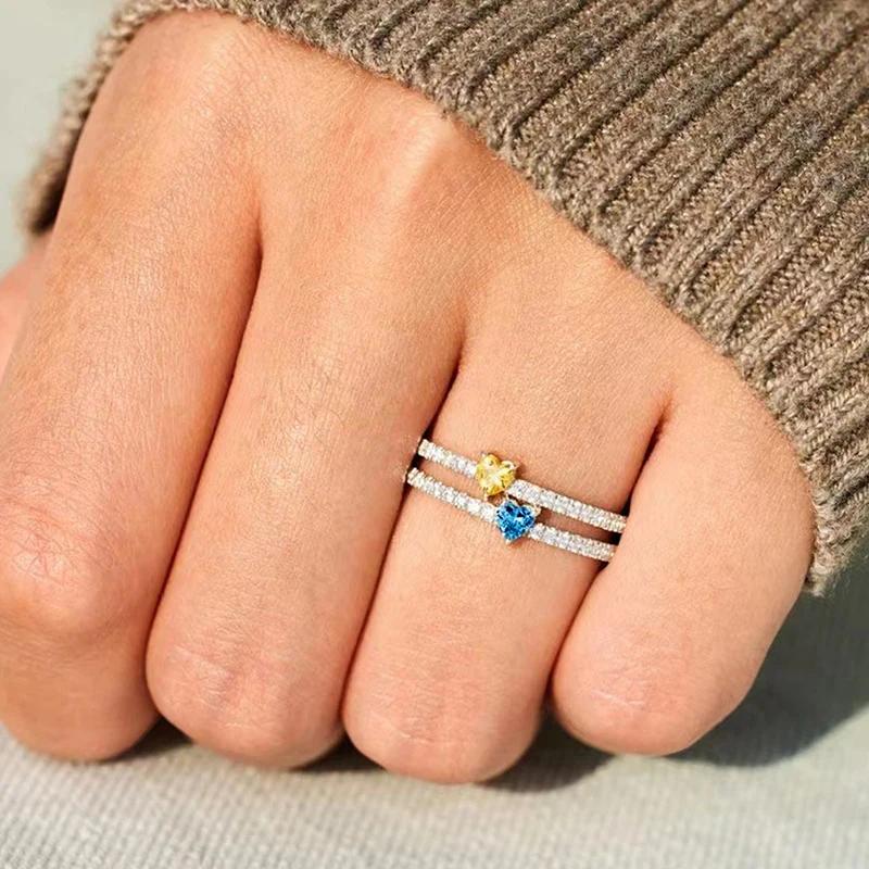 Huitan Dainty Lovely Heart Cubic Zirconia Rings for Women Simple Stylish Shiny Finger Accessories Modern Chic Party Zircon Hot