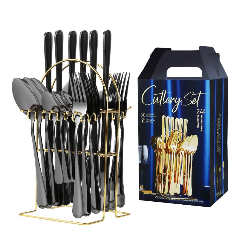 24-teiliges Luxus-Geschirr-Besteck-Set, Edelstahl-Geschirr-Set, Gold-Geschirr-Set, Messer, Gabel, Löffel, Spülmaschinen-Geschirr