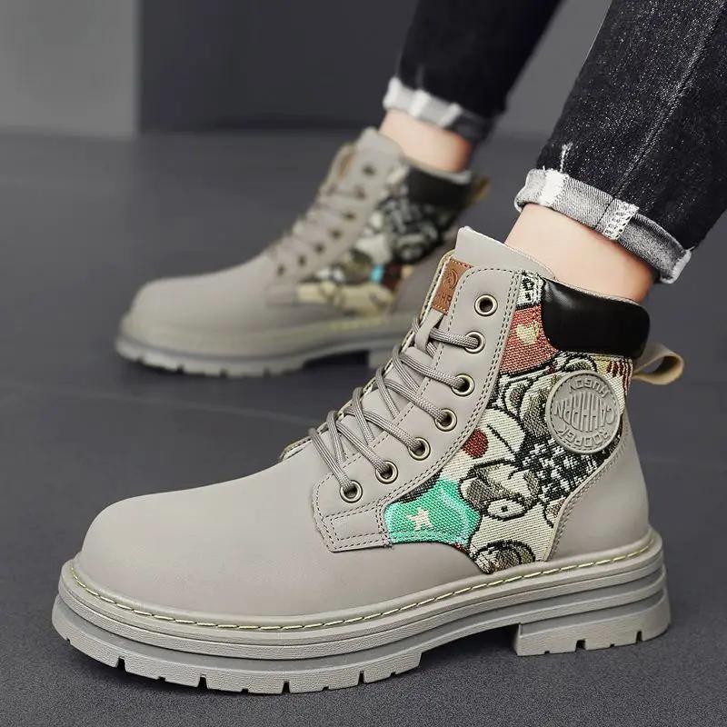 Spring Autumn Lace Up Boots for Men Platform Man Shoes In Promotion Size 44 Non Slip Comfortable Fashion Cheap Trendy 2025 Sale