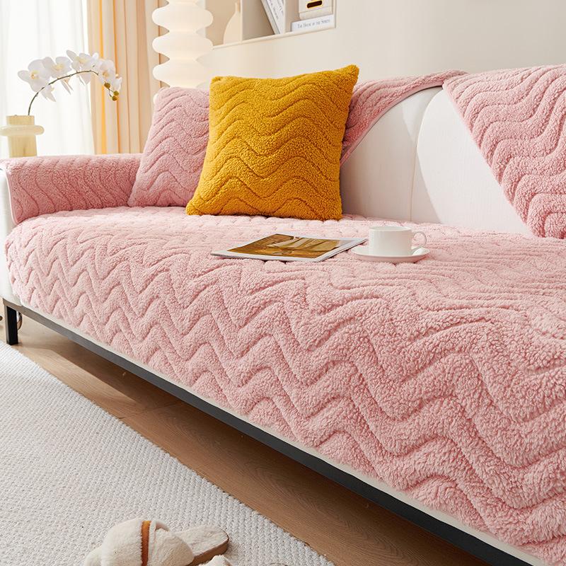 Thicken Sofa Cushion Lamb Fleece Wave Sofa Cover Warm Non-Slip Universal Couch Slipcovers for Living Room Sofas Cushion Decor