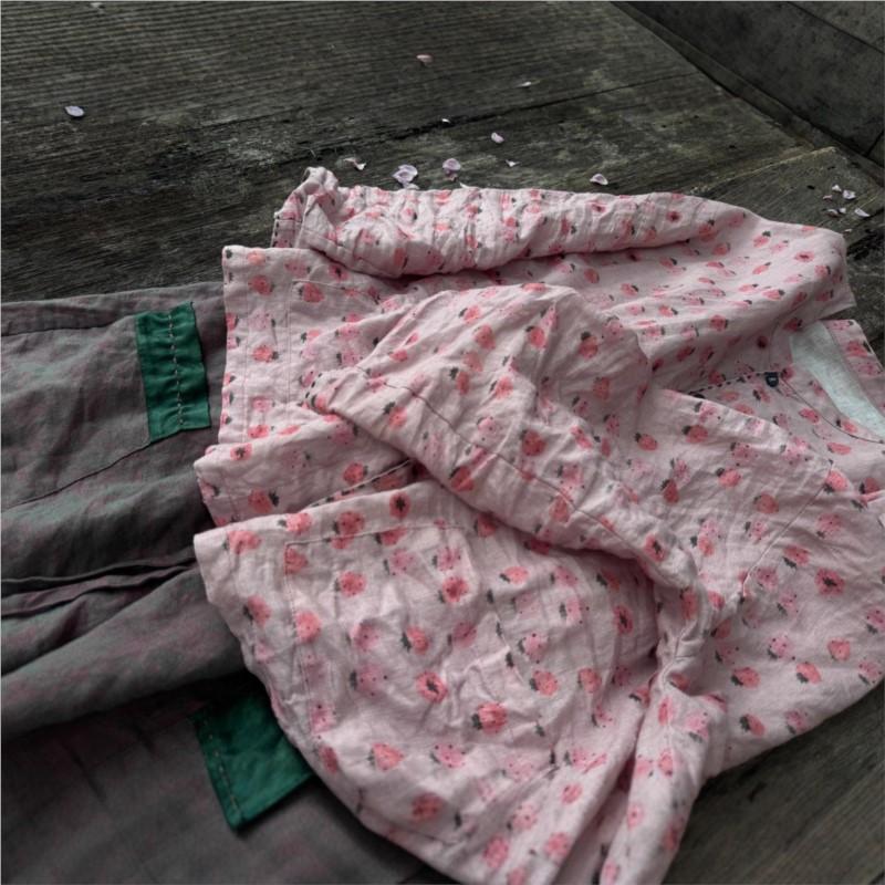 Johnature Camisas Florales Estampado Vintage para Mujer Rosa Cuello Redondo Manga Larga Blusas Otoño Bolsillos Botón Camisas Sueltas