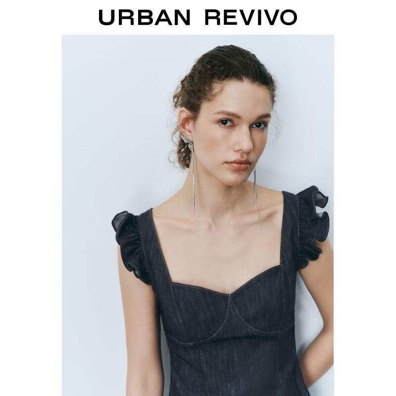 UR 2025 Summer Retro Ruffle Denim Mini Dress