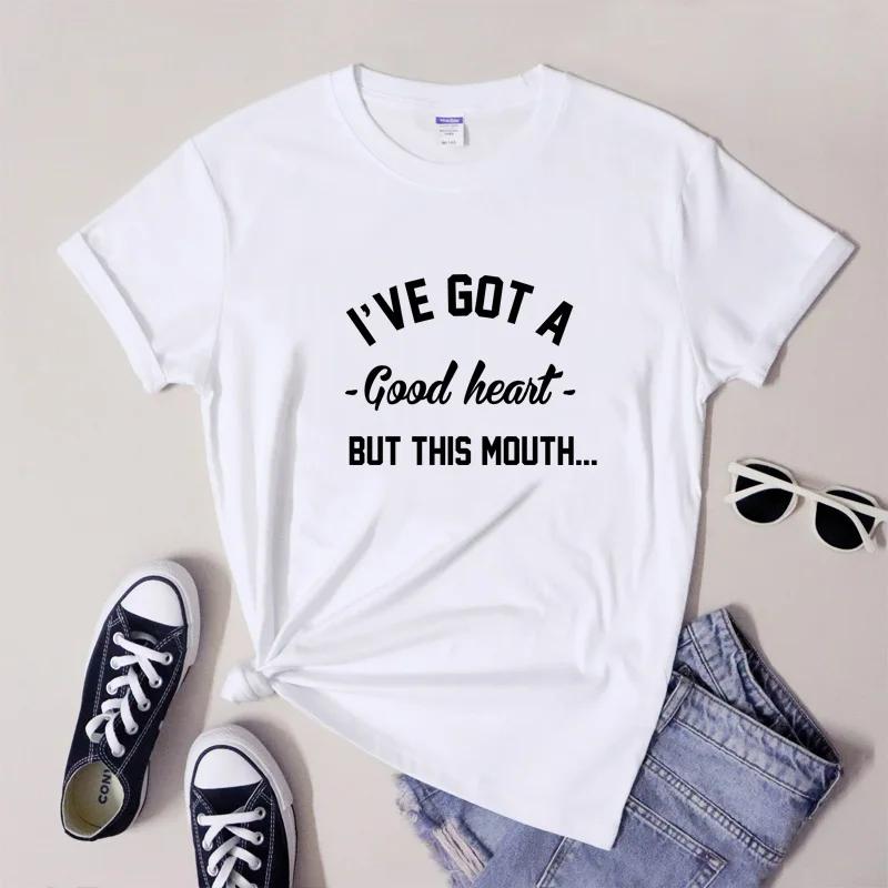 Ive Got A Good Heart But This Mouth Tee Top Sarcastic Adult Snarky Humor TShirt Funny Mom Life Gift Cotton Shirt