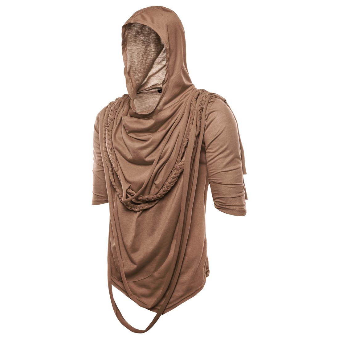 

2026 European Summer Men s Hip-Hop Hooded T-Shirt with Pile Collar, Short-Sleeved, Trendy Street Dance Style YT001 Extra Large колір світло кави