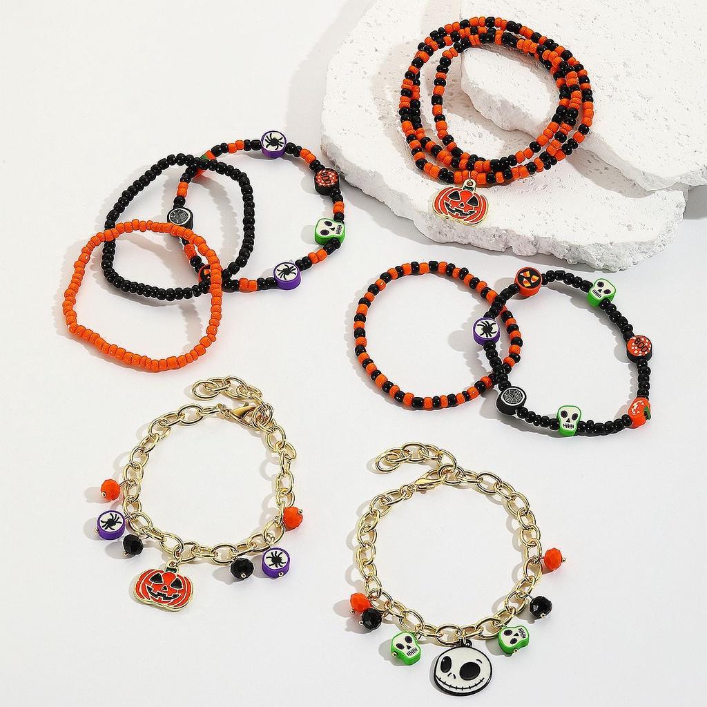 Hot Selling Halloween Pumpkin Skull Pendant Bracelet Set For Women