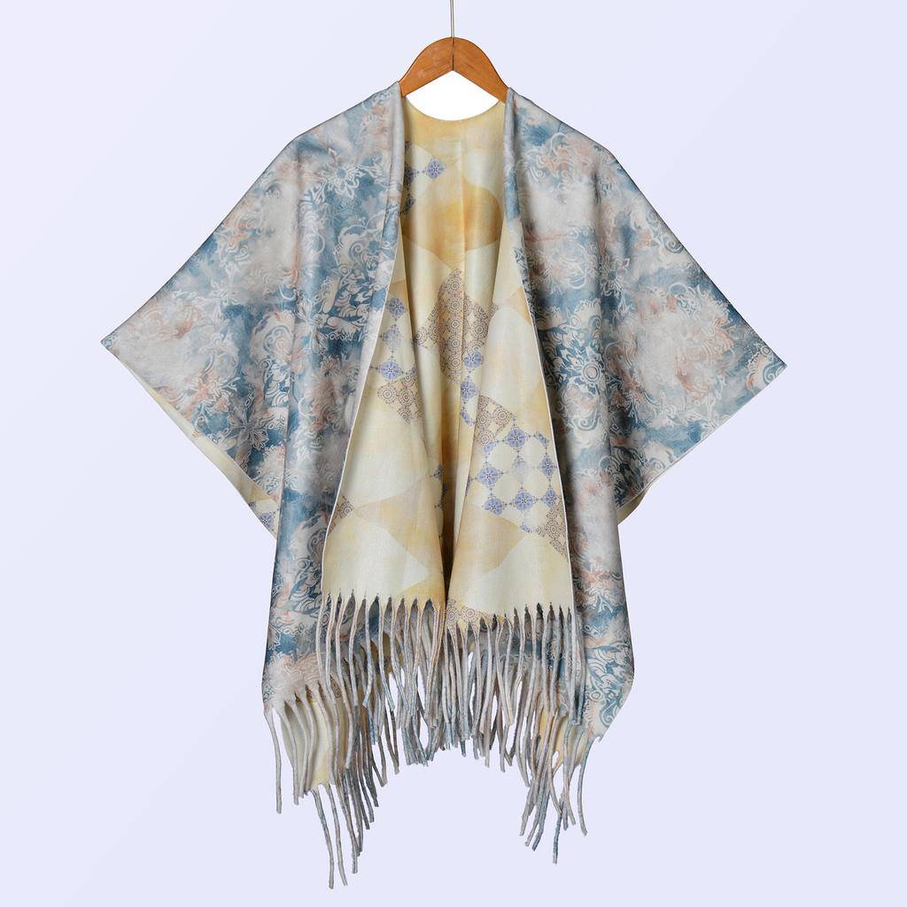 New National Style Ink Double-sided Thickened Shawl with Women's Autumn and Winter Retro High-end Photo Shawl Large Cape