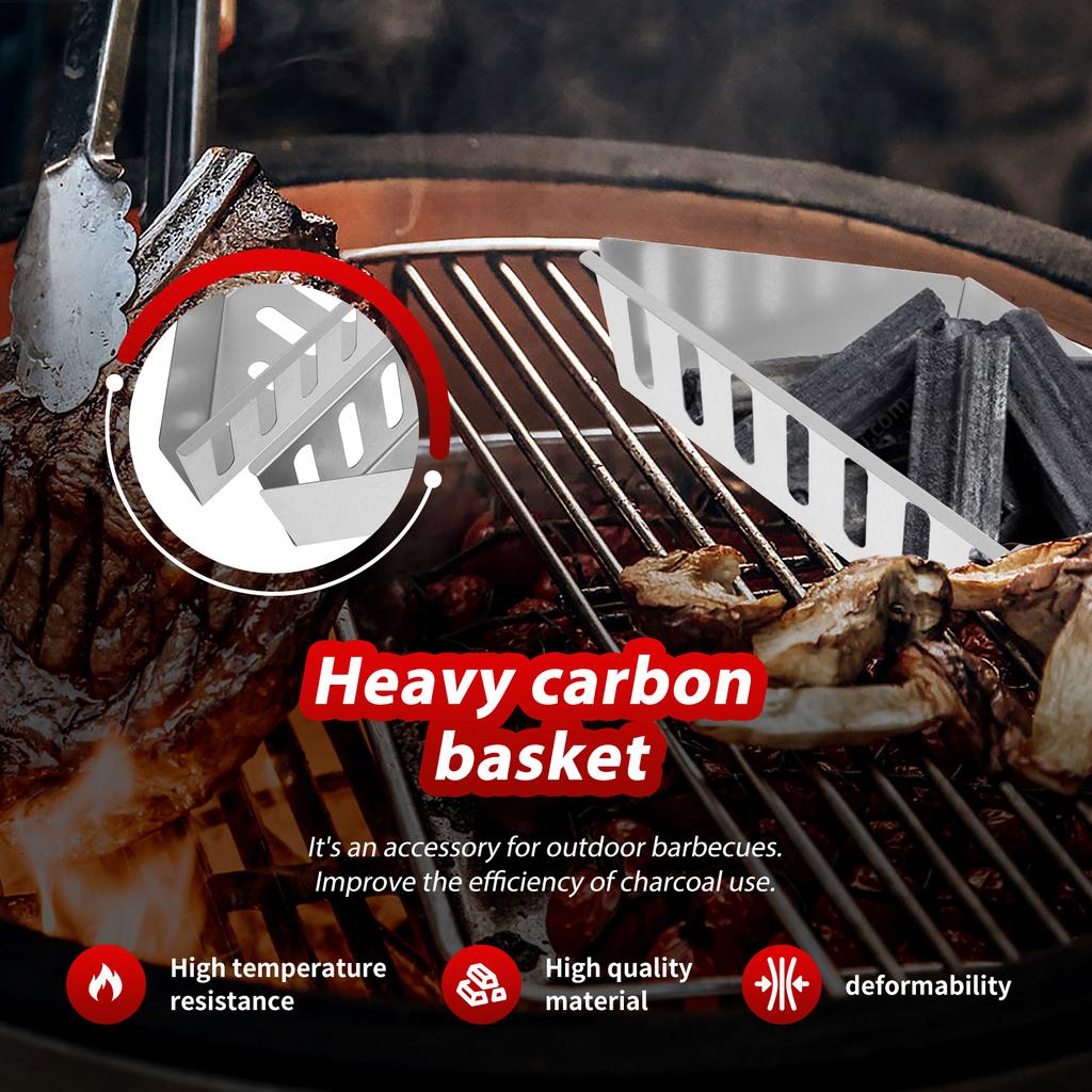 2 Pezzi Cestello Carbone Acciaio Porta Carbone, 15 Pollici di Lunghezza Cestello Griglia Porta Carbone Contenitore Carbone per Weber BBQ