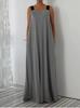 2026 Plus Size Women's Sleeveless Black Polyester Dress with Pockets - Casual Long Skirt