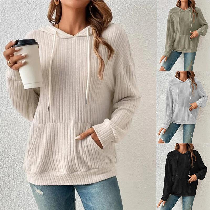 Spring Autumn Women's Casual Long Sleeve Knit Sweater Ladies Fashion Drawstring Hooded Pullover Sweatshirt Tops