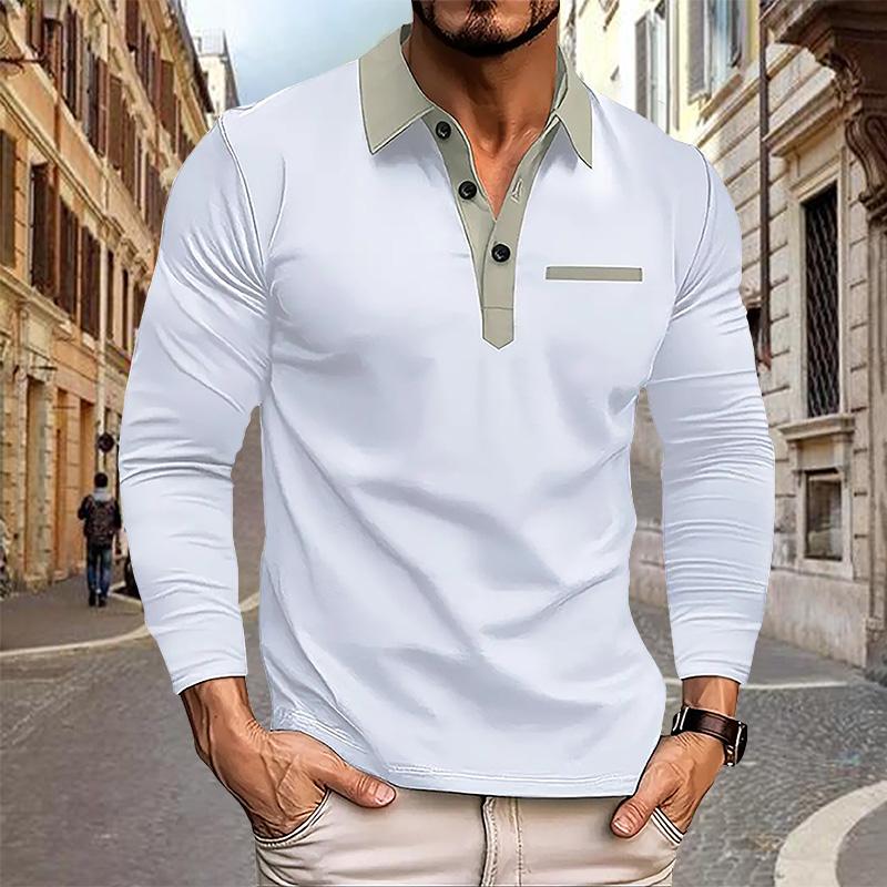 Frühling und Herbst Herren Langarm Poloshirt Business Casual Mode Klassisches Reverskragenhemd Europäische und Amerikanische Übergröße