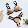 Damen gepolsterter BH Bikini Zweiteiler G-String Tanga Badebekleidung Badeanzug