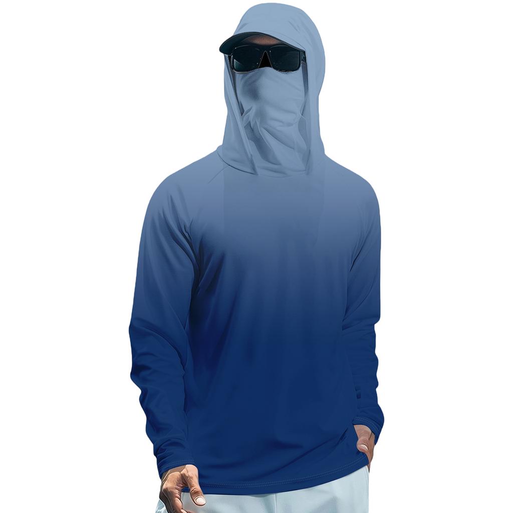 Tricou de vară cu mânecă lungă pentru bărbați Uscare rapidă Îmbrăcăminte de soare Pescuit Fitness Sport Hded Tricou cu mânecă lungă