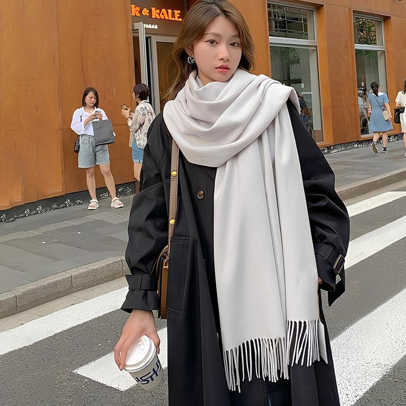 Autumn And Winter New Imitation Cashmere Scarf Solid Color Thickened Warm Fashion Versatile Tassel Shawl High-End