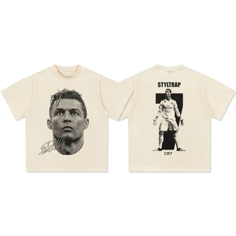 2026 Cristiano Ronaldo Football T-Shirt Oversized Dual-Side Graphic Cotton Tee CR7 Icon Star Men Women Trendy Streetwear Neck