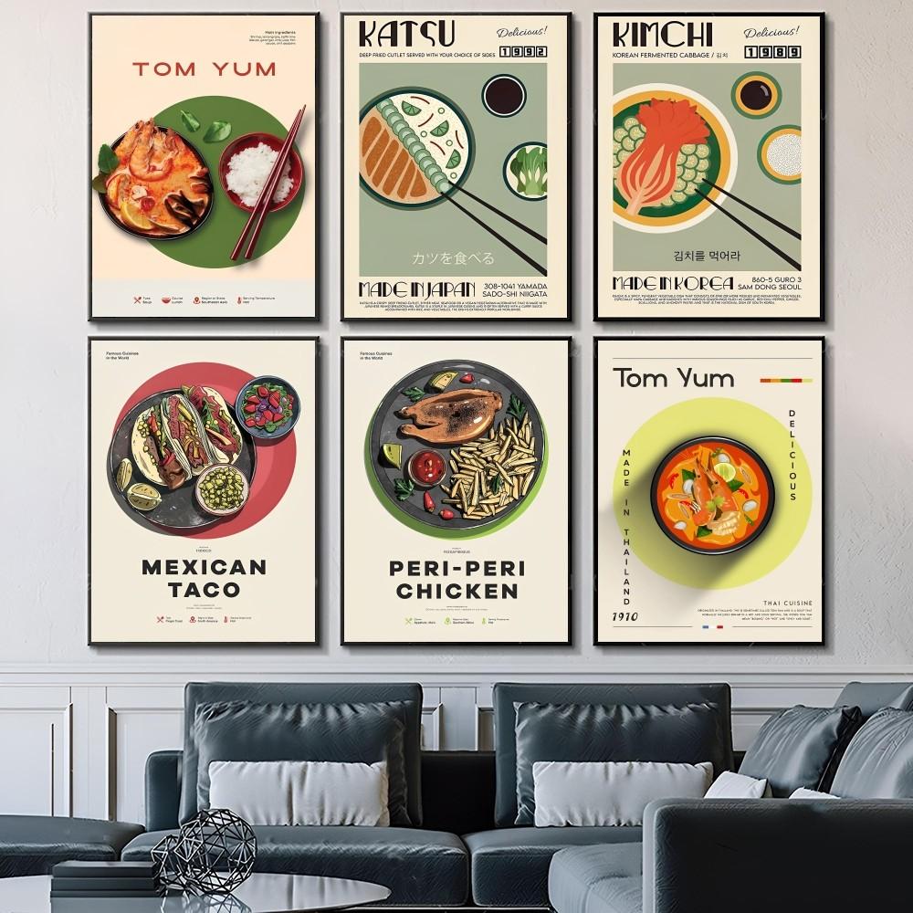 1PC Japanese Style Thai Noodle Abstract Food Poster Self-adhesive Art Waterproof Paper Sticker Coffee House Bar Room Wall Decor