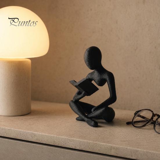 Frosted Stone Surface Figure 3D Printed Bookshelf Decor Thinker Statue, Abstract Art Ornament, Reading Sculpture, Aesthetic Cross-legged Reader