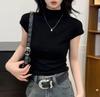 2025 Women's Slimming Korean Style Solid Color Half High Neck Short Sleeve T-shirt for Early Autumn