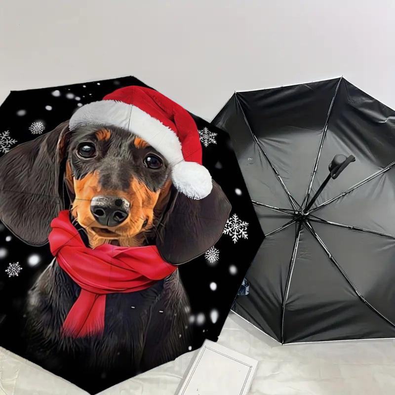1pc Christmas Dachshund Ornament Umbrella with Plastic Handle,Suitable for All Seasons Home Travel Outdoor UmbrellaDD225
