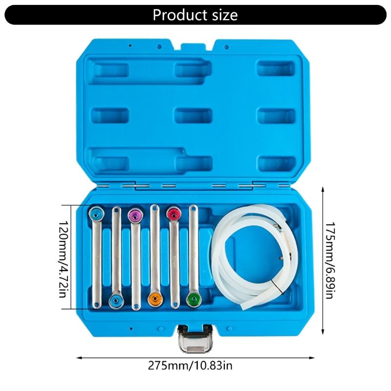 Professional 12 Point Brake Bleeding Tool Set Including 6 Metal Wrenches .2M Oil Discharge Hose