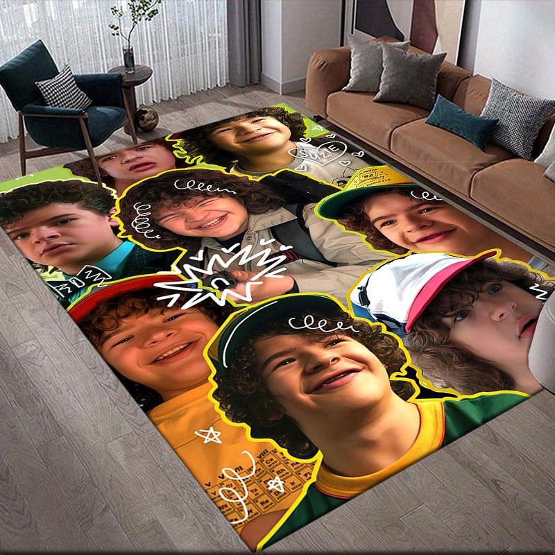 Dustin Flannel Printed Carpet, Home Sofa Decoration for Living Room & Bedroom, Non‑Slip Play Flannel Floor Mat for Game Room