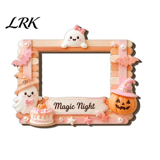 Magnetic Picture Holder Halloween Photo Frame Refrigerator Magnet, Ghost Pumpkin Decorative Holder, Wooden for Holiday Party Kitchen Display