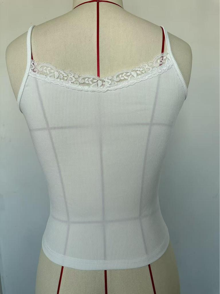 Europäischer Frühling/Sommer 2025 Damen Y2K Enganliegendes Geripptes Cropped Tanktop