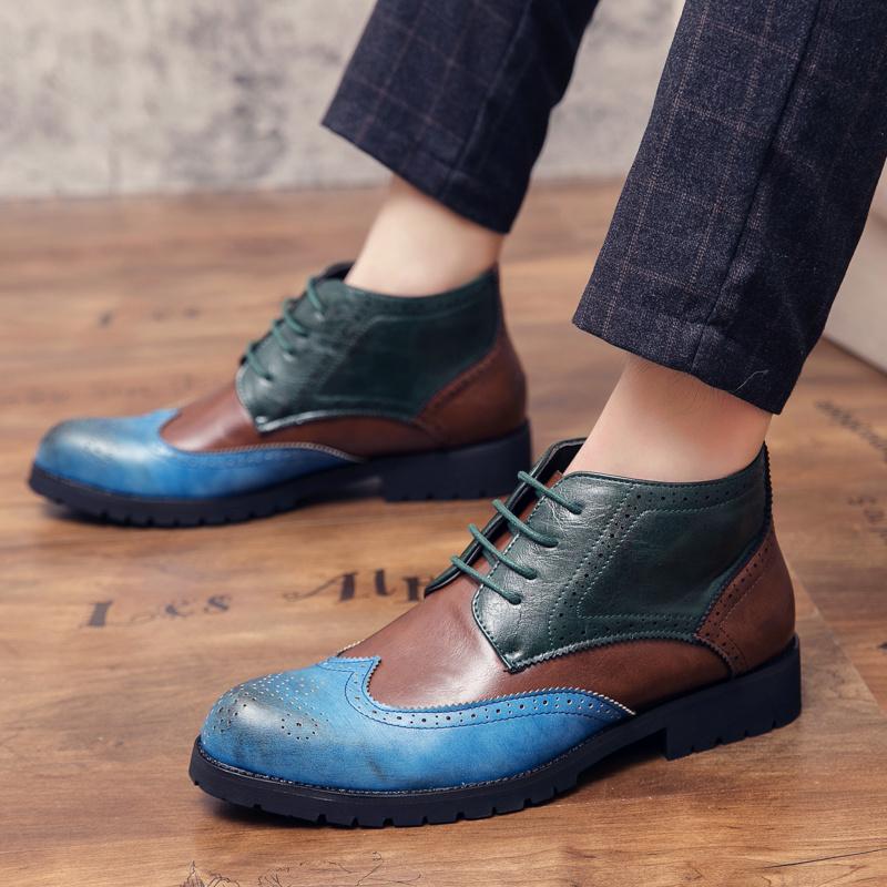 Plus Size Men Leather Boots Fashion Chelsea Booties Men Shoes British Style High Top Nightclub Style Boots