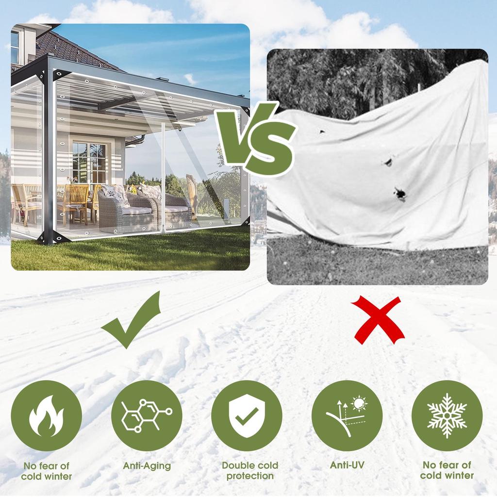 Clear PVC Tarp with Zipper, Heavy Duty Transparent Tarpaulin, Waterproof Vinyl Tarp for Gazebo Pergola Patio Porch Balcony