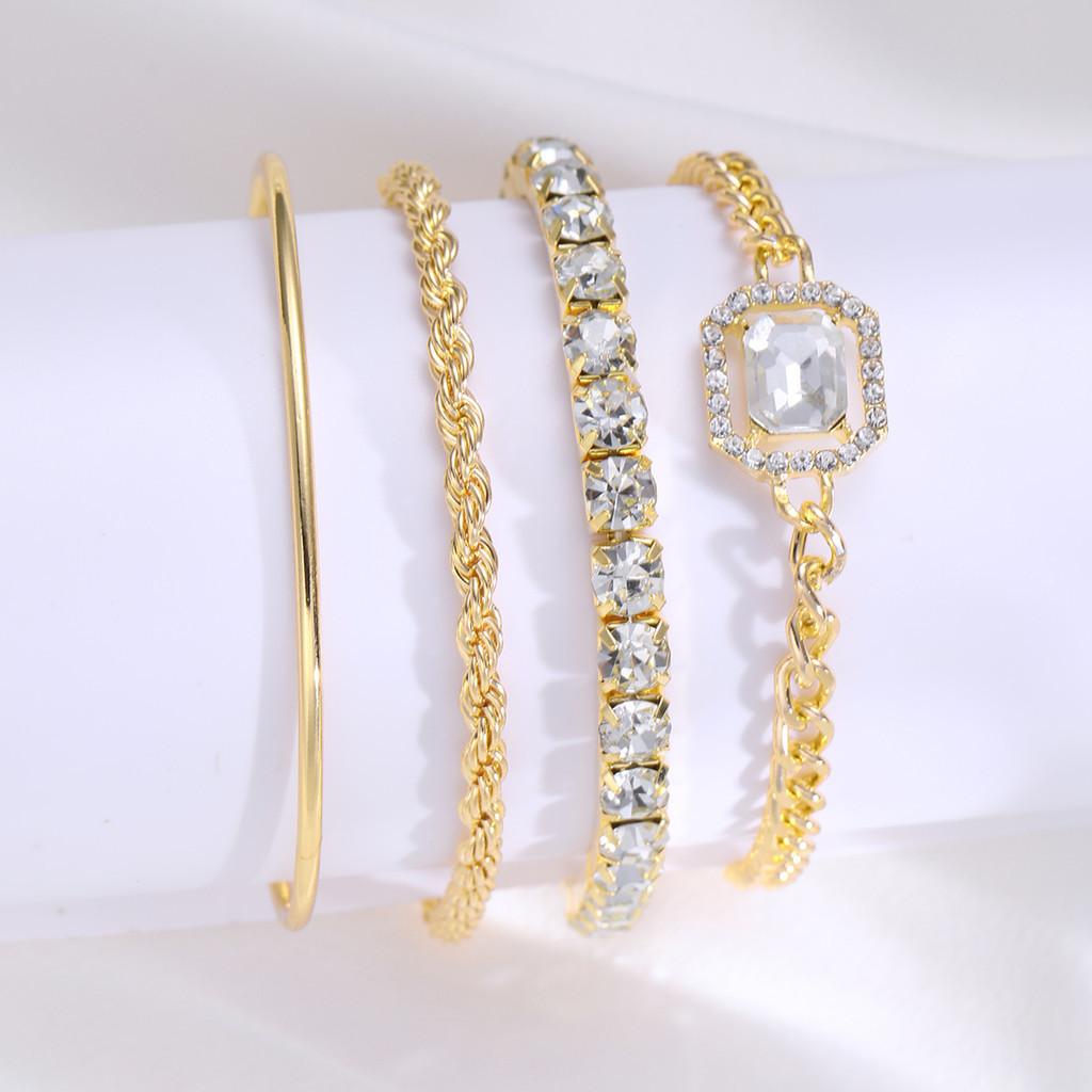 4st Fried Dough Twists Armband Set Zircon Gold Silver Chain Armbands for Women Smycken Tillbehör