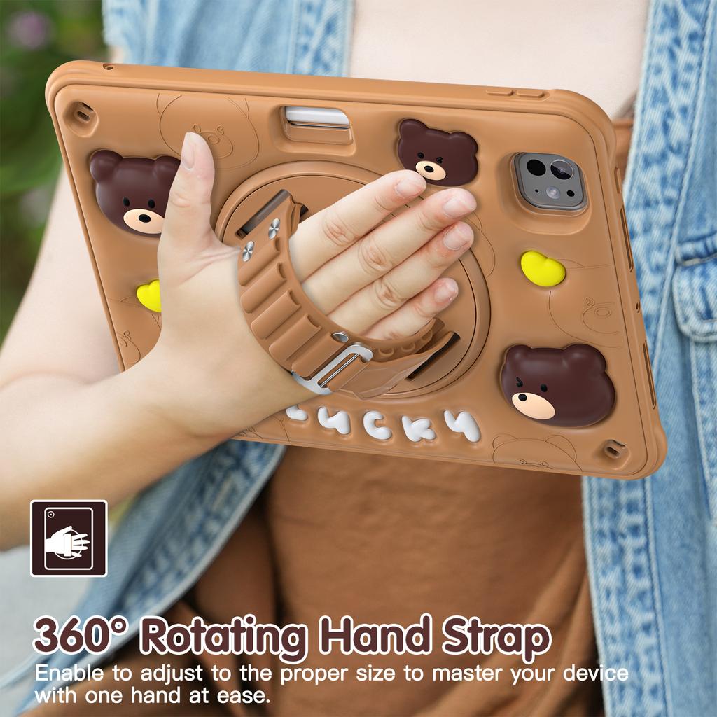 For iPad Pro 11 (2024) Case Bear Pattern PC+Silicone+TPU Kickstand Tablet Cover