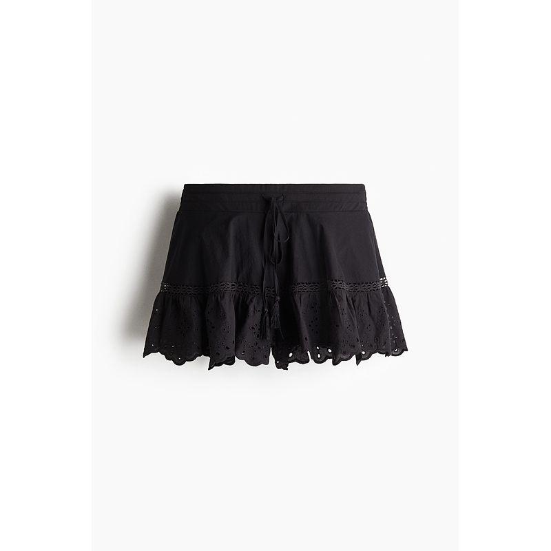 

HM 2025 Летнее поступление Женская одежда Повседневные брюки С вырезами Вышивка Шорты на кулиске 1266904 Black 150/60(XXS)