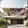 Arazzo Muro di Pietra Mediterraneo, Tessuto di Sfondo con Fiori di Bougainvillea Rosa, Decorazione per la Stanza