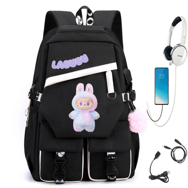 New POP MART Labubu School Bag USB Charging Student Junior High School Student Fashion Casual Backpack