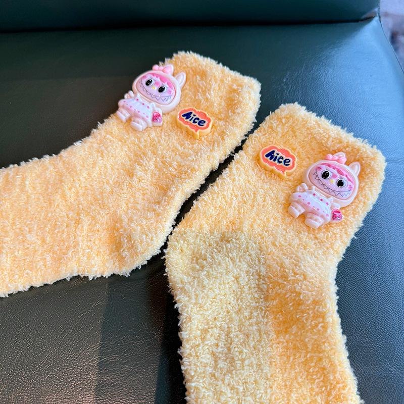 Șosete Noi de Bumbac Labubu fleece coral Anime Desen Animat Amuzante Șosete Lungi la Modă Șosete Medii Cadou pentru Femei