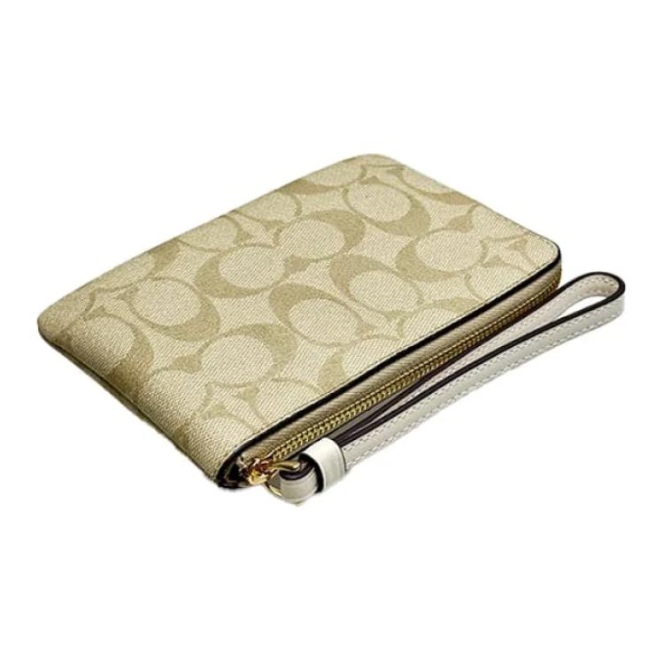 Coach Corner Zip 16 Classic Monogram Heart Logo Zipper Clutch Women Clutch Light-Khaki Chalk-White CP436-IMOTV