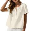 Women Loose Fit Casual Short Sleeve Button Down Shirt Cotton Linen Top with Relaxed Neckline for Everyday Wear