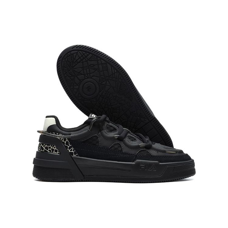 FILA Salto Crackle Leather Low-Top Retro Basketball Shoes Women sneaker Black F12W141225FBK