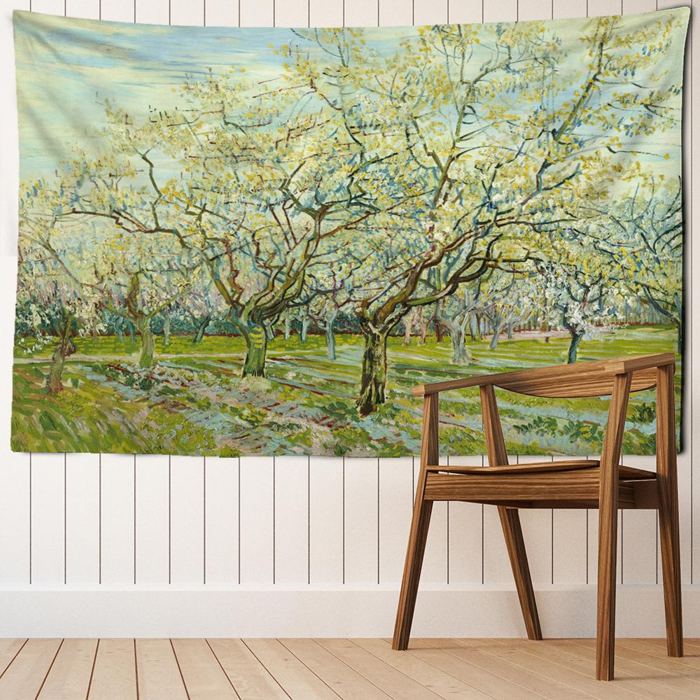 Idyllic Forest Cabin Tapestry Wall Hanging Bohemian Psychedelic Mystery Van Gogh Oil Painting Bedroom Decor