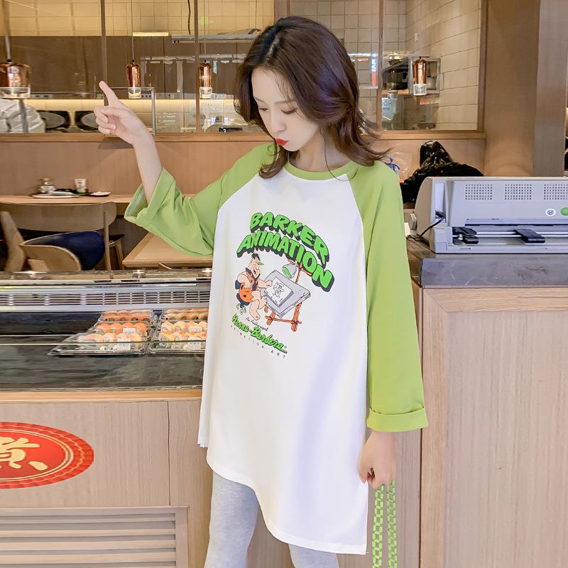 

Одежда для беременных весенне-осенние рубашки модные новые топы с принтом с рукавом три четверти свободная больших размеров базовая рубашка XL recommends 125-72.5kg