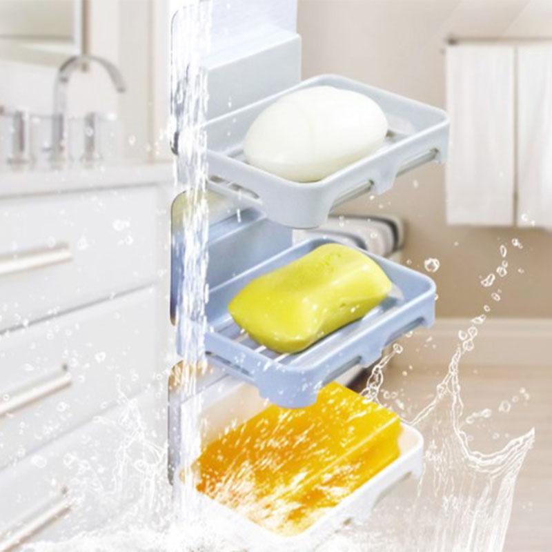 Toilet Drained Soap Box Wall-mounted Soap Rack Bathroom Wall Without Punching Storage Soap Box Household Traceless Single Layer