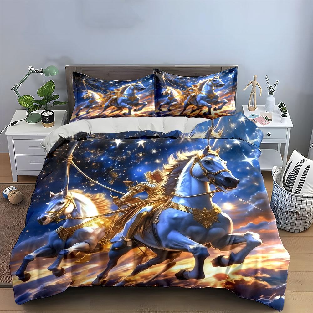 Fantasy Horse Riding Art Set Soft Comfortable Duvet Cover Bedding Set Included 1*Duvet Cover & 2*Pillowcases, Gift