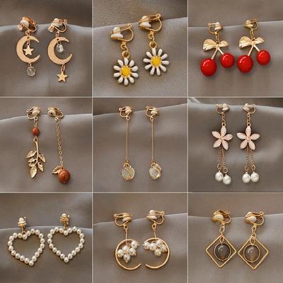Fashion Charm Creative Pearl Clip On Earrings Cute Handmade Earrings Womens Ear Clips Jewelry