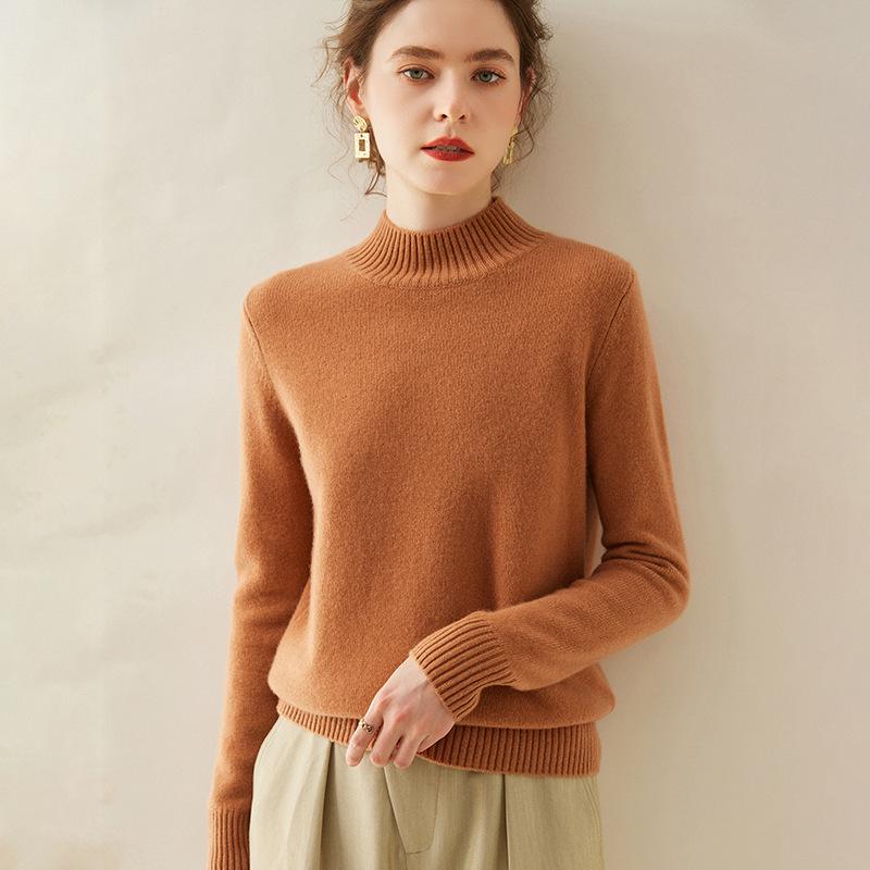 Women's Cashmere Sweater: Soft, Thick, Solid Color, Half-High Neck, Loose-Fit, High-End Knit Pullover for Winter.