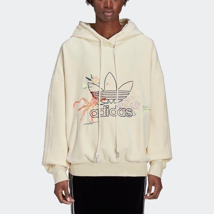 Adidas Originals X Angel Chen Kolaborace Vzor s vyšívaným logem Sportovní mikina s kapucí Dámské mikiny Off-White GM8743