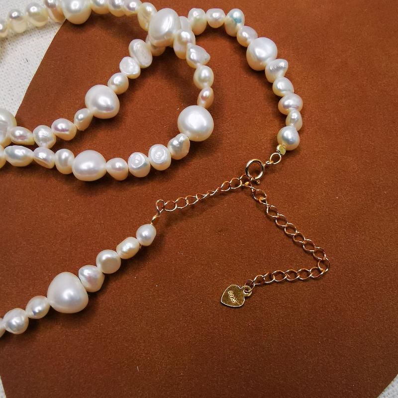 S925 sterling silver natural freshwater irregular pearl necklace - women's french fashion beaded choker