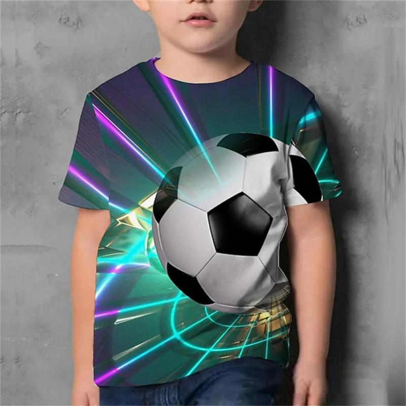 Summer Round Neck Football Pattern 3D Printed Top Fashionable Casual Short Sleeved Children's Boy T-shirts