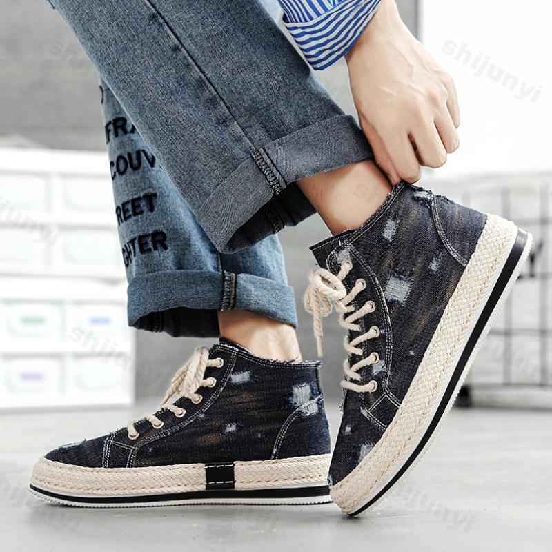 Fashion 2025 Spring New High Top Men's Shoes Niche Design Casual Board Shoes Washed Color Fly Weave Sports Fashion Trend Chunky sneakers