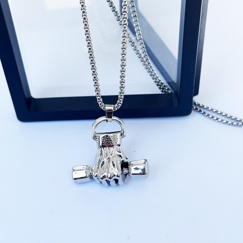 Retro European & American Fist Necklace: Men s Hip Hop Titanium Steel Pendant Sweater Chain