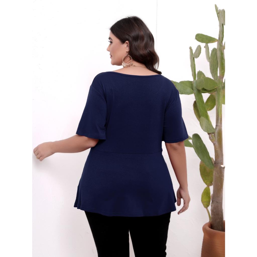 GMXIA Plus-size Women's Simple Short-sleeved, O-neck, Belted, Slimming Top T-shirt