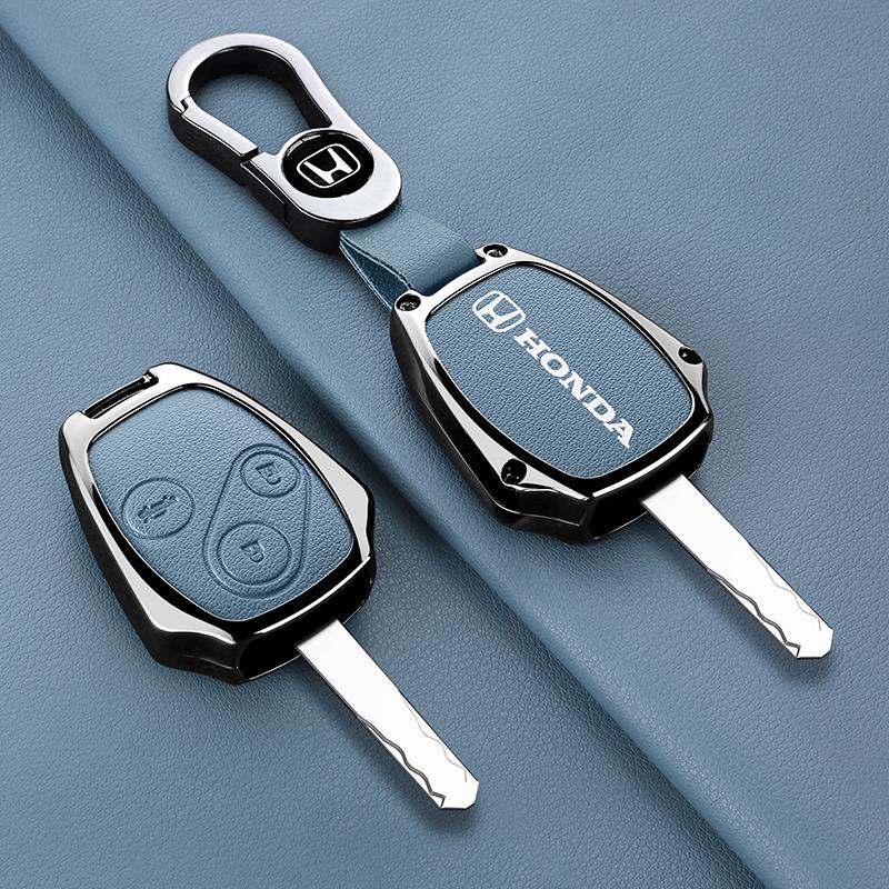 Alloy Leather Car Key Case Cover Shell Bag For Honda Accord CR-V Freed Pilot StepWGN WD Insight Fit Civic Jazz Keychain Accessories